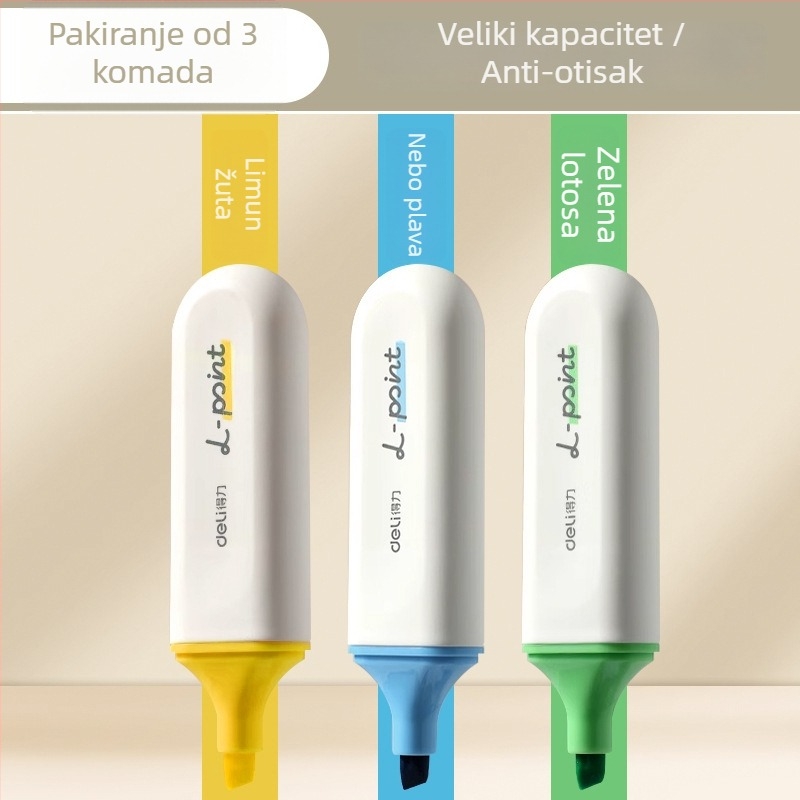 Deli highlight marker za učenike – 12 komada, kosi vrh, plastično kućište, model Dl-ygb-04620, neizbrisiv
