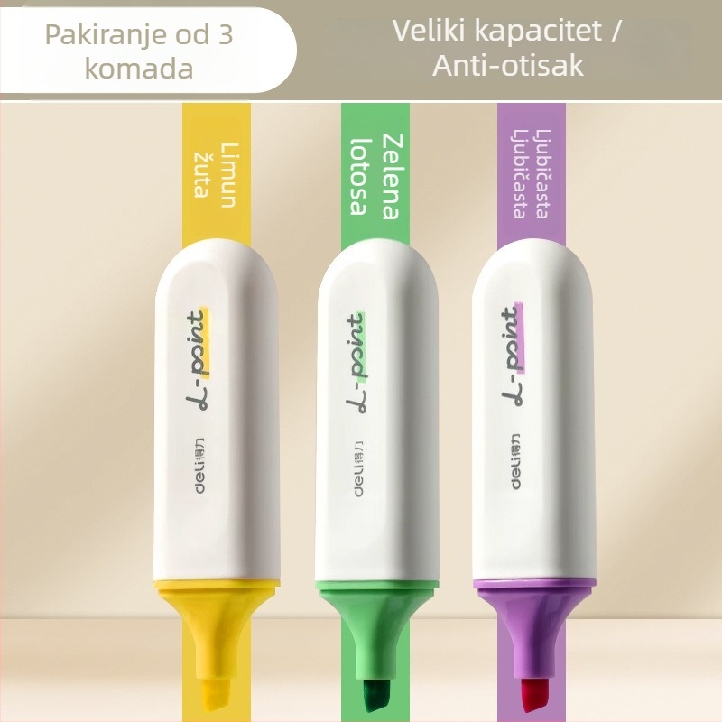Deli highlight marker za učenike – 12 komada, kosi vrh, plastično kućište, model Dl-ygb-04620, neizbrisiv