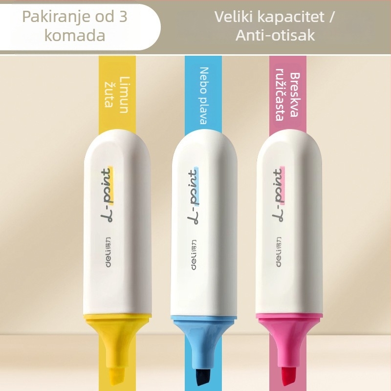 Deli highlight marker za učenike – 12 komada, kosi vrh, plastično kućište, model Dl-ygb-04620, neizbrisiv