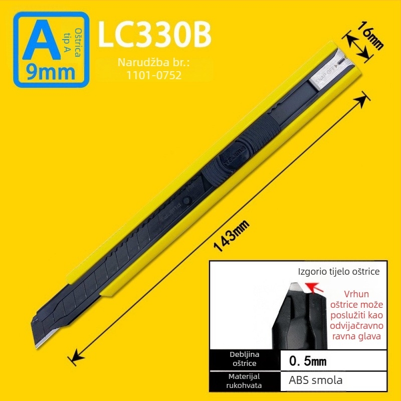 Tajima višenamjenski nož s 9 mm automatskim zaključavanjem, ABS ručka – modeli LC305P/LC301B/LC303B