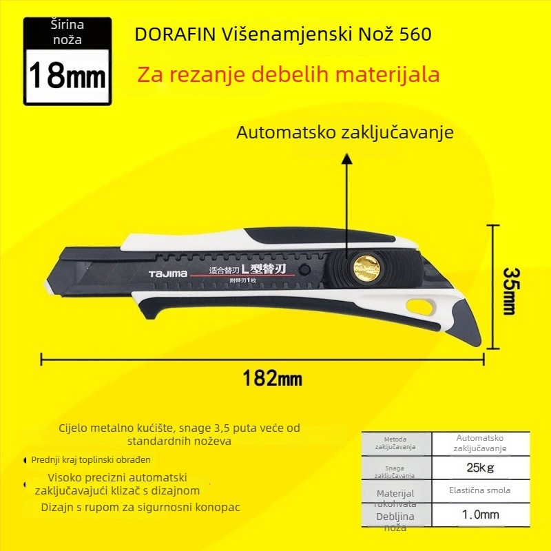 Tajima višenamjenski nož s 9 mm automatskim zaključavanjem, ABS ručka – modeli LC305P/LC301B/LC303B