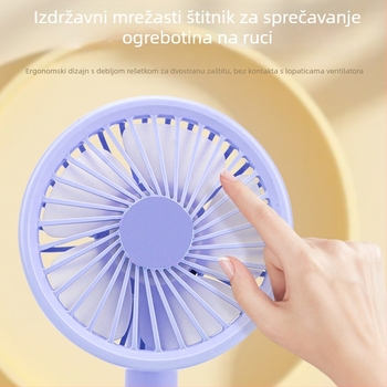Mini USB stolni ventilator s noćnim svjetlom, 5 lopatica, 3 brzine, podesivi kut, ugrađena baterija