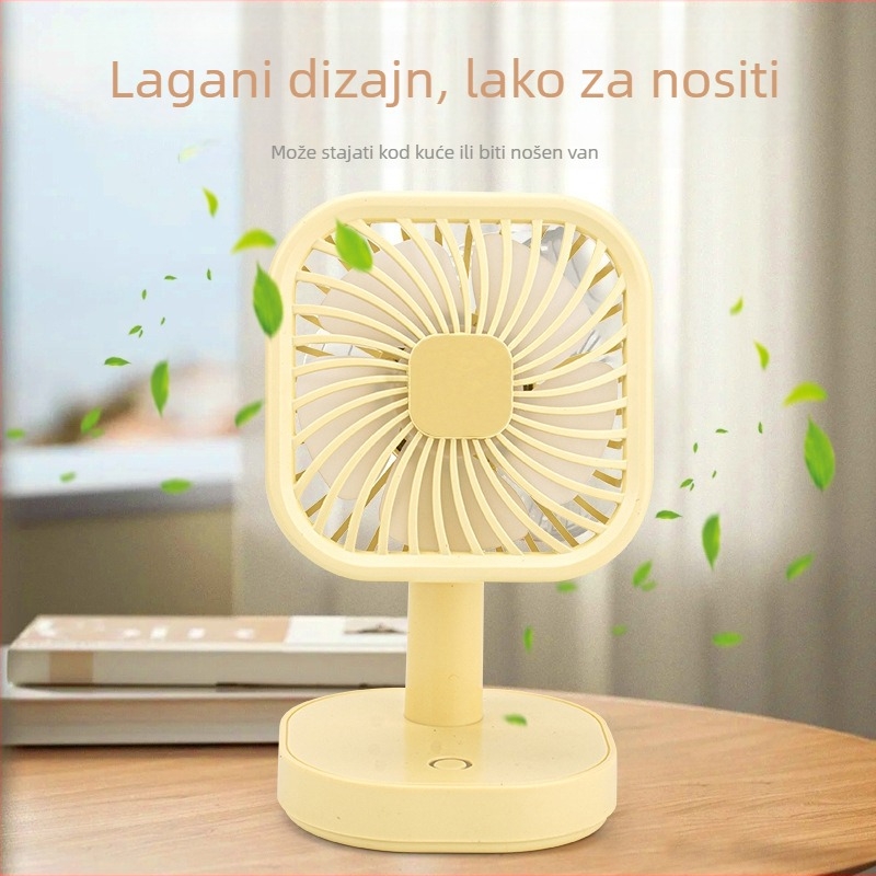 Mini USB stolni ventilator s noćnim svjetlom, 5 lopatica, 3 brzine, podesivi kut, ugrađena baterija