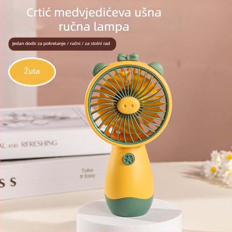 Mini USB stolni ventilator s noćnim svjetlom, 5 lopatica, 3 brzine, podesivi kut, ugrađena baterija