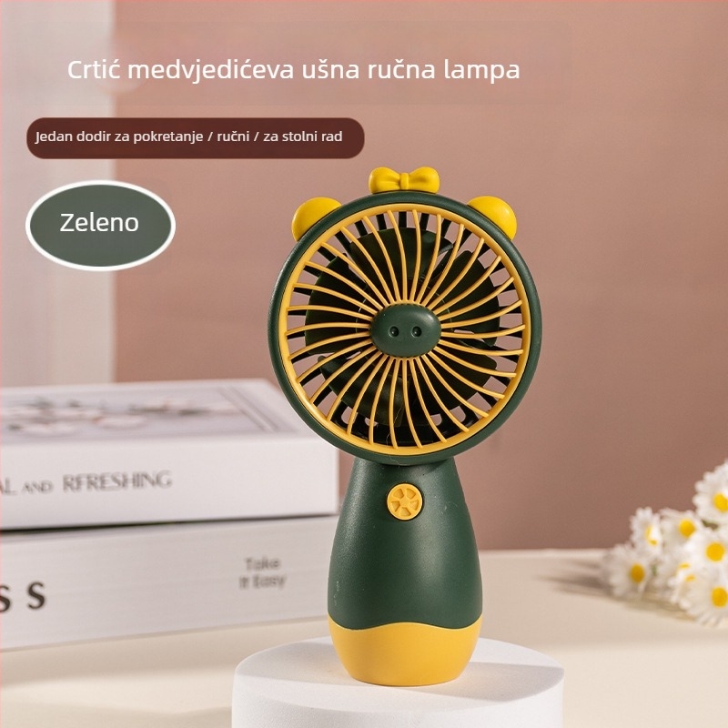 Mini USB stolni ventilator s noćnim svjetlom, 5 lopatica, 3 brzine, podesivi kut, ugrađena baterija