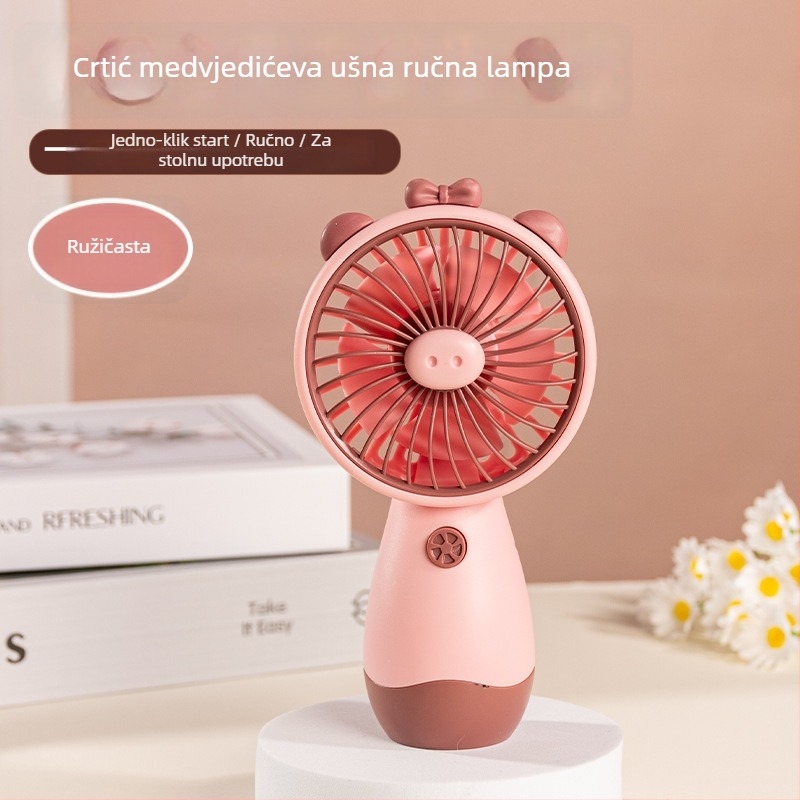 Mini USB stolni ventilator s noćnim svjetlom, 5 lopatica, 3 brzine, podesivi kut, ugrađena baterija