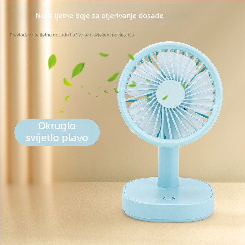 Mini USB stolni ventilator s noćnim svjetlom, 5 lopatica, 3 brzine, podesivi kut, ugrađena baterija