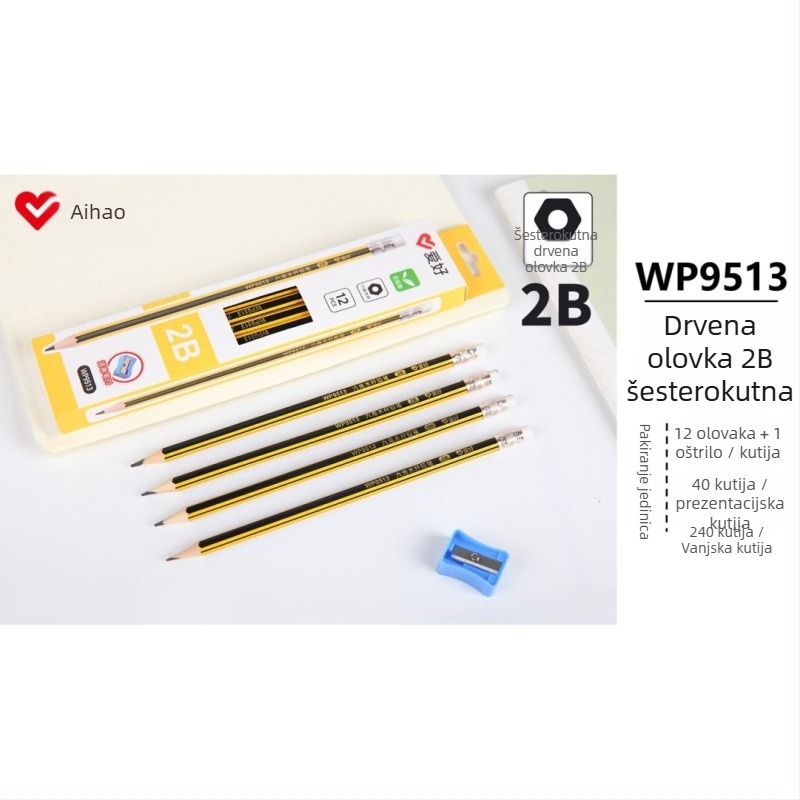 Love drvena olovka za početnike — bez olova, tvrdoća 2B/HB, kaligrafija za djecu