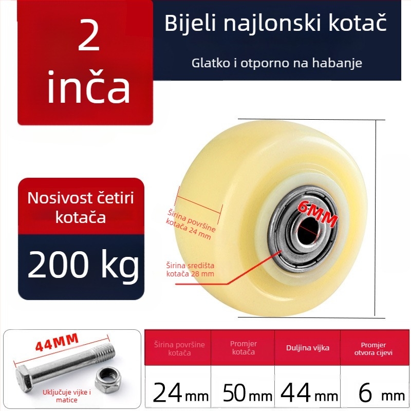 Tiha okretna kotačića od poliuretana, crne, dvostruki ležajevi, promjeri 1,5–5 inča