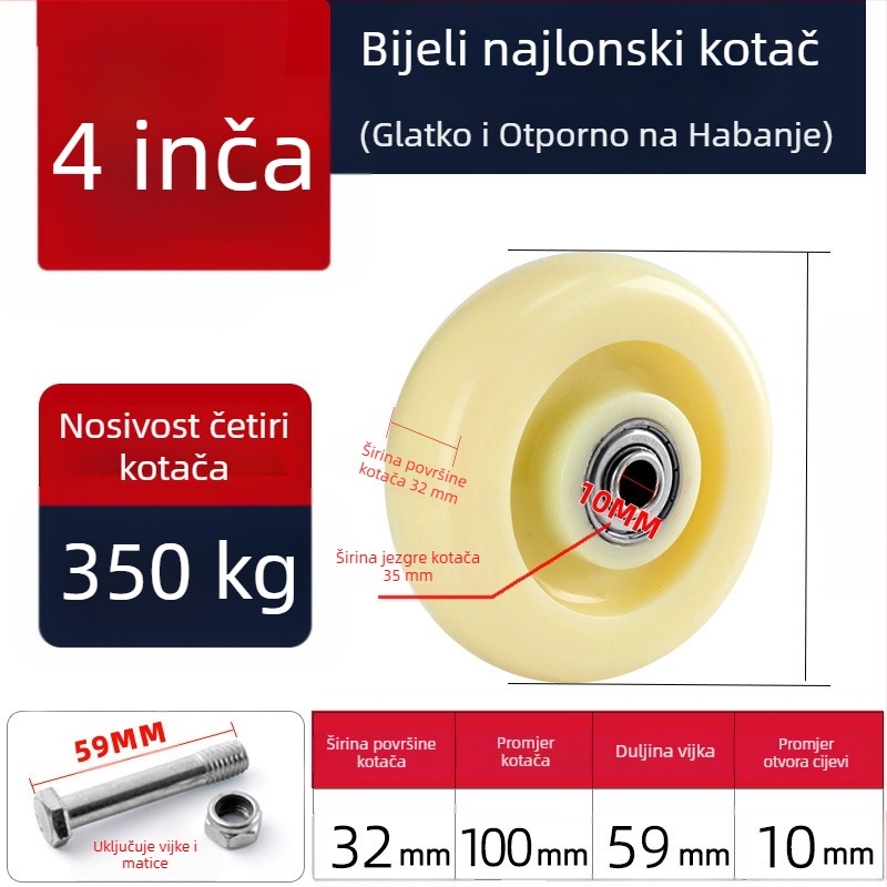 Tiha okretna kotačića od poliuretana, crne, dvostruki ležajevi, promjeri 1,5–5 inča