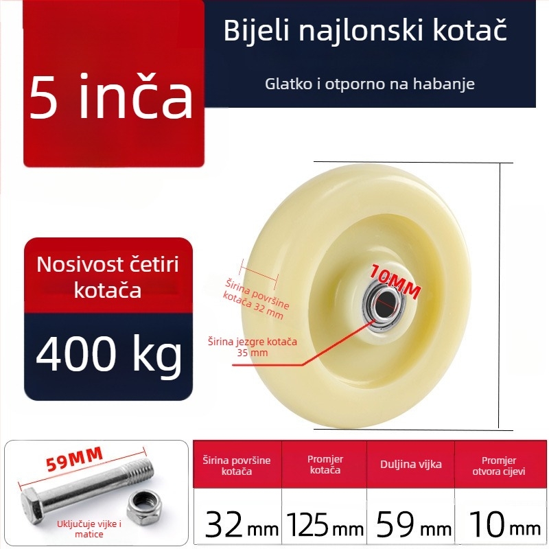 Tiha okretna kotačića od poliuretana, crne, dvostruki ležajevi, promjeri 1,5–5 inča