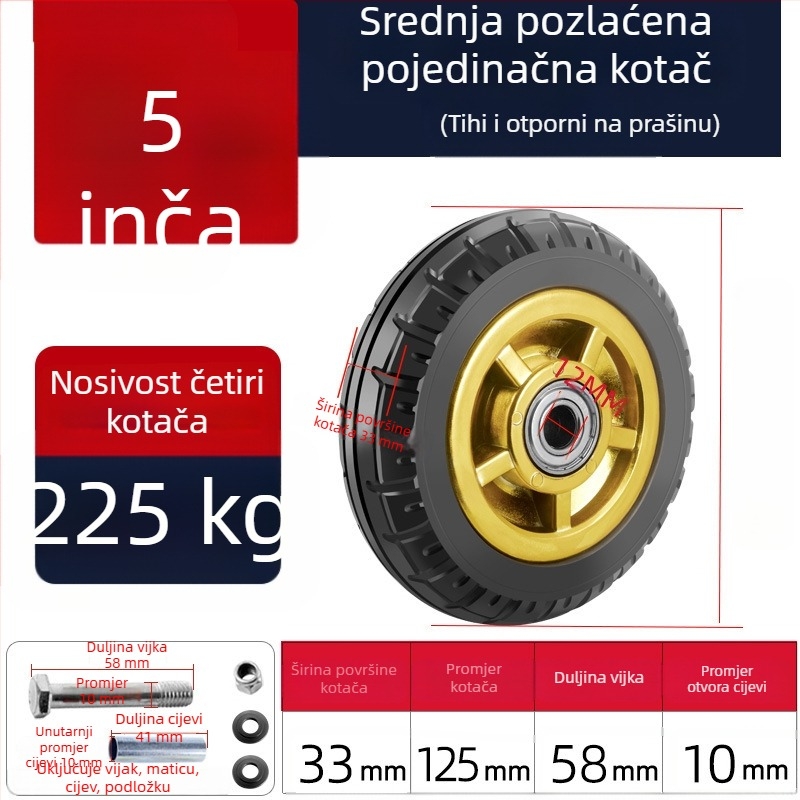 Tiha okretna kotačića od poliuretana, crne, dvostruki ležajevi, promjeri 1,5–5 inča