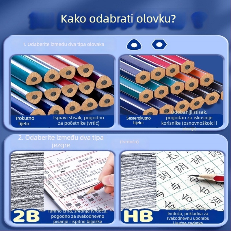 Deli okrugla drvena olovka 2B za vrtić