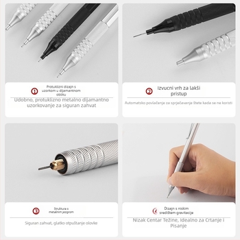 Metalni automatski olovak za crtanje i slikanje, 0.3/0.5/0.7 mm, niska središnja težina, profesionalni automatski olovak s kontinuiranim grafitom