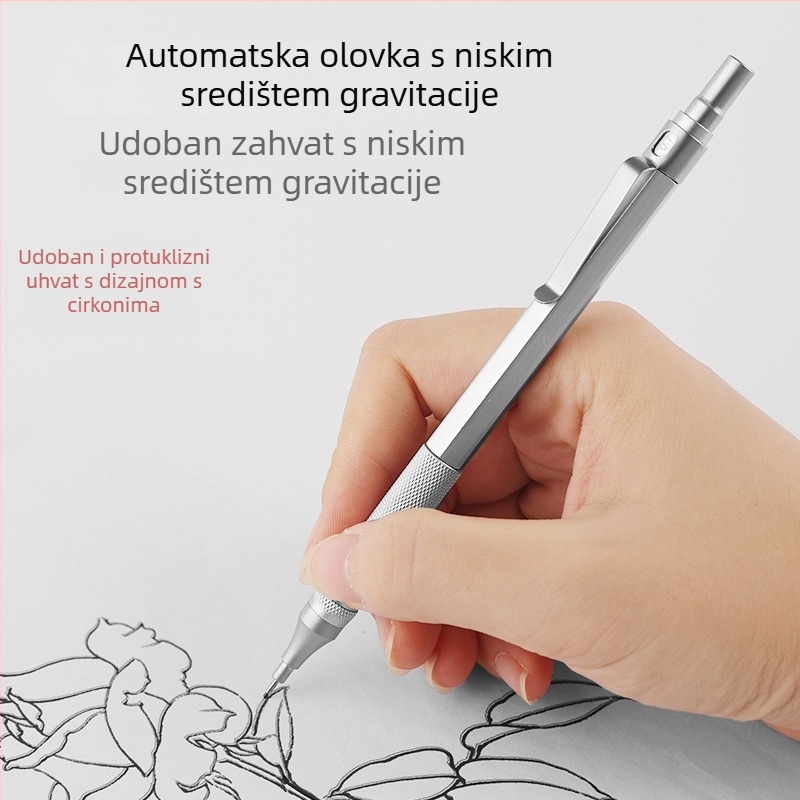 Metalni automatski olovak za crtanje i slikanje, 0.3/0.5/0.7 mm, niska središnja težina, profesionalni automatski olovak s kontinuiranim grafitom