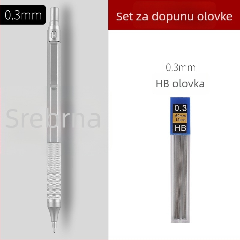 Metalni automatski olovak za crtanje i slikanje, 0.3/0.5/0.7 mm, niska središnja težina, profesionalni automatski olovak s kontinuiranim grafitom