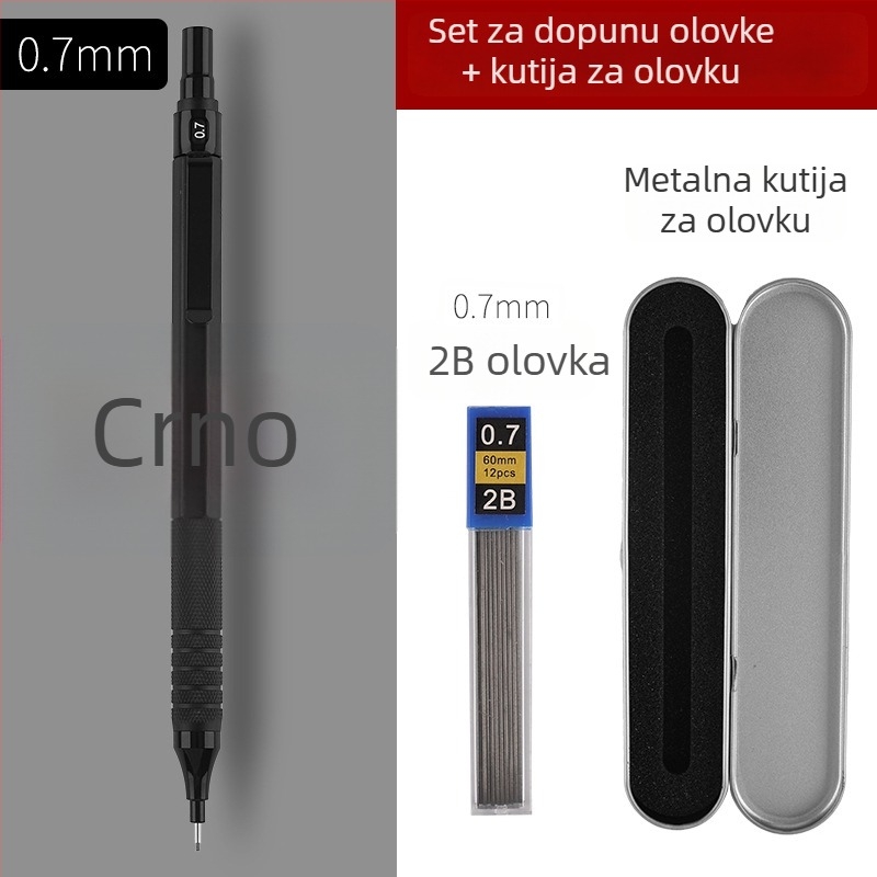 Metalni automatski olovak za crtanje i slikanje, 0.3/0.5/0.7 mm, niska središnja težina, profesionalni automatski olovak s kontinuiranim grafitom