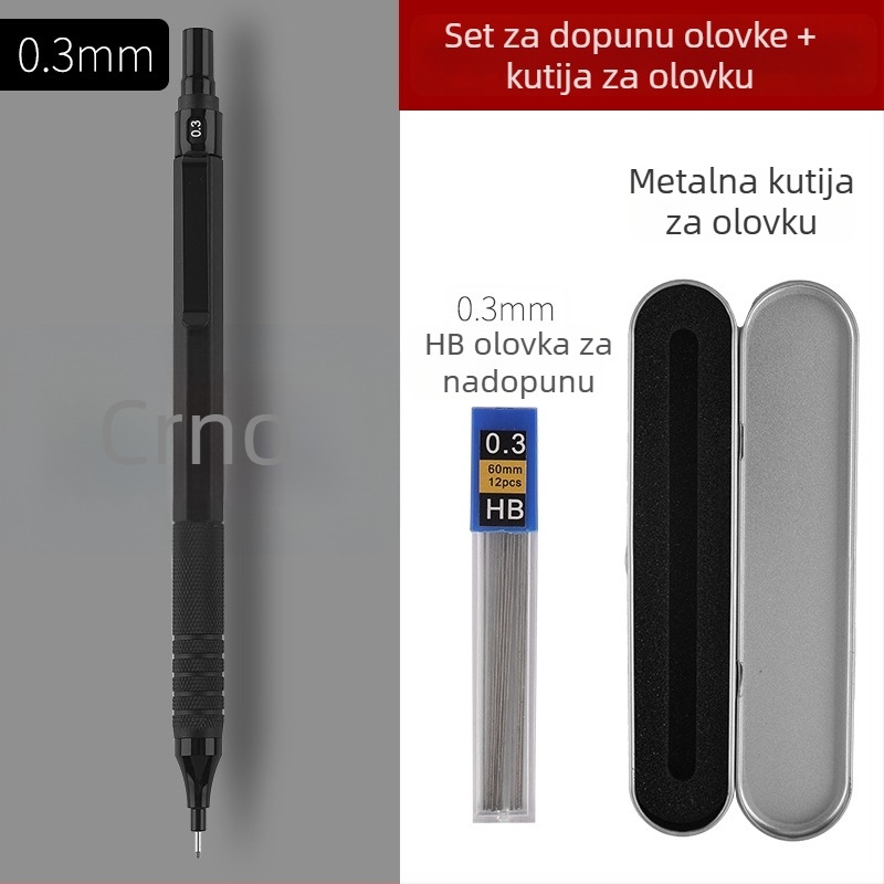 Metalni automatski olovak za crtanje i slikanje, 0.3/0.5/0.7 mm, niska središnja težina, profesionalni automatski olovak s kontinuiranim grafitom