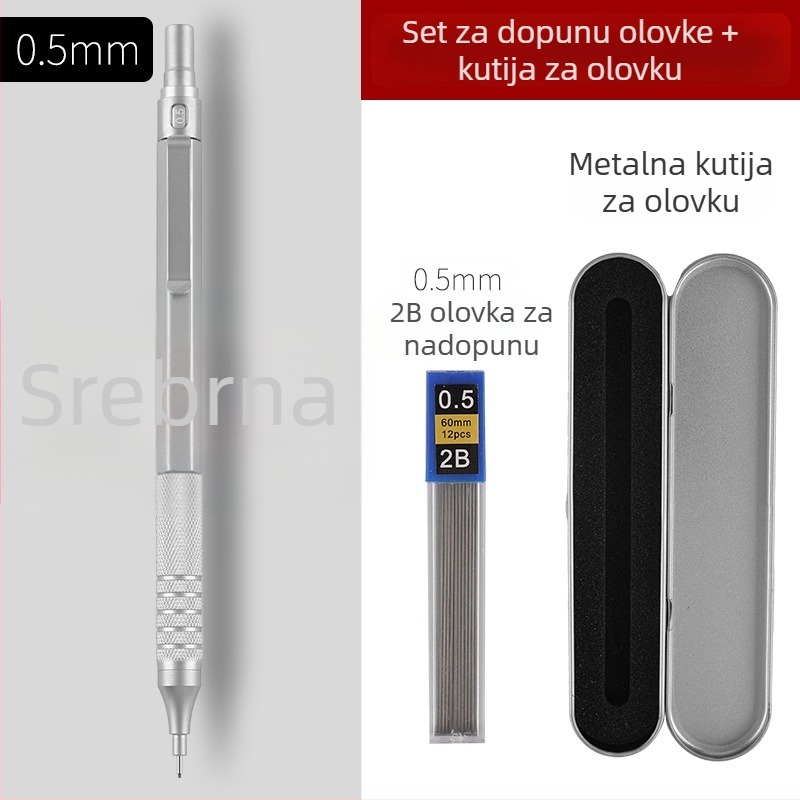 Metalni automatski olovak za crtanje i slikanje, 0.3/0.5/0.7 mm, niska središnja težina, profesionalni automatski olovak s kontinuiranim grafitom