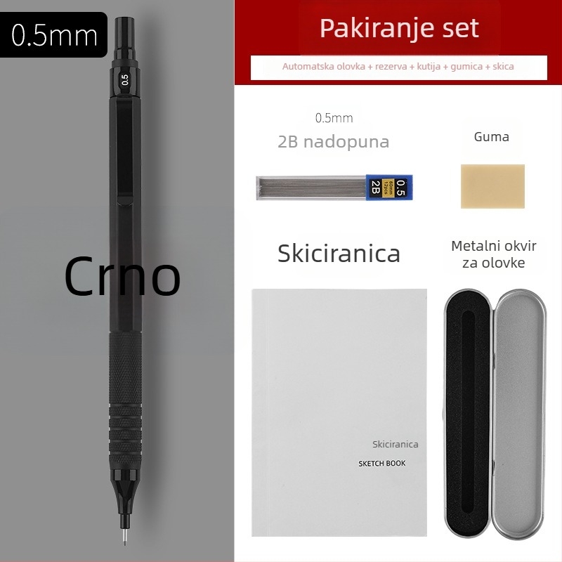 Metalni automatski olovak za crtanje i slikanje, 0.3/0.5/0.7 mm, niska središnja težina, profesionalni automatski olovak s kontinuiranim grafitom