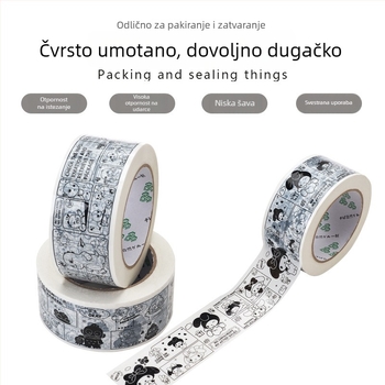 Pakirna traka s motivom panda crteža, BOPP film, ljepilo na bazi vode, debljina 28 µm, snažna adhezija za zatvaranje i pakiranje