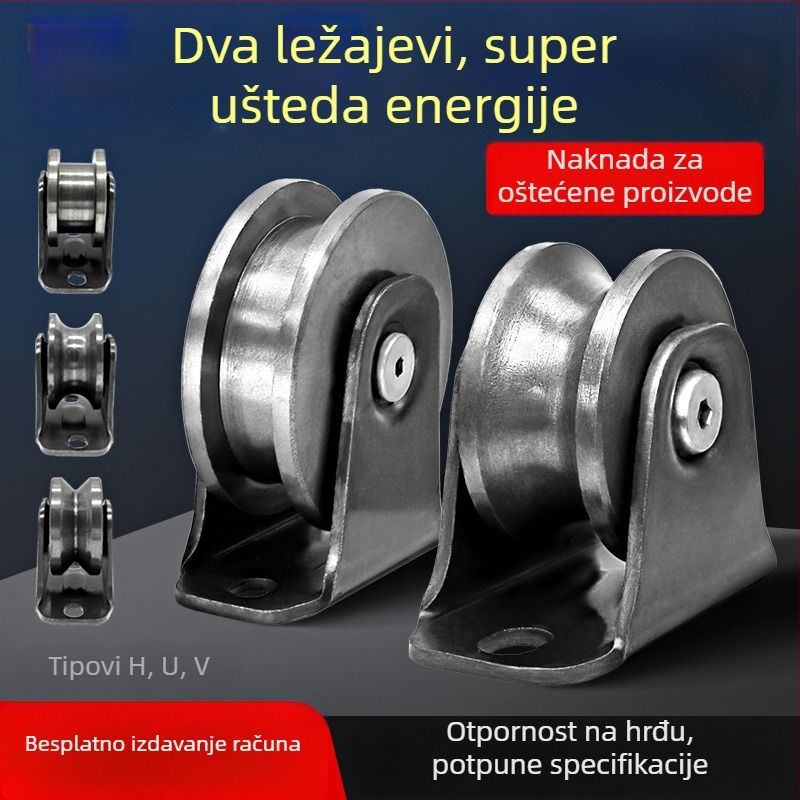 Kutni kotač za klizna vrata — metalni, teški, s V-, H- i U-oblikovanim kotačima i vodičkim žljebom