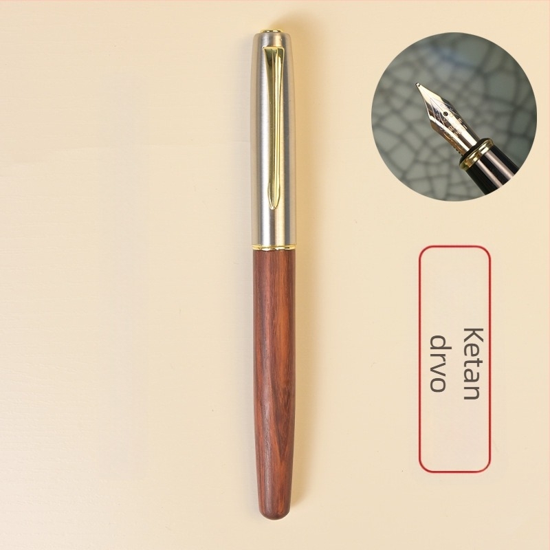 Fountain pen BY869 s korpusom od sandalovog drveta, iridijsko pero, dvostruki sustav mastila (kartica ili apsorber), prilagođeni logotip u kutiji za poklon