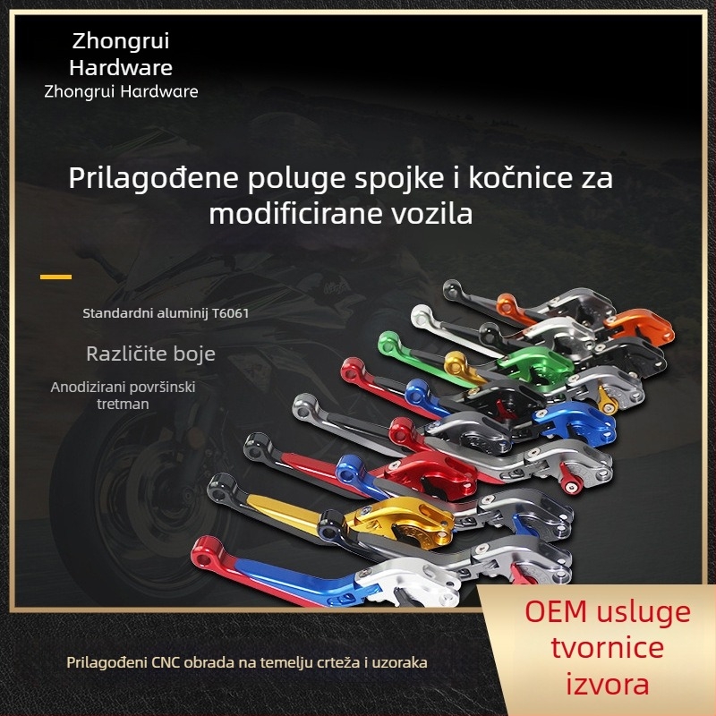 Motociklistička ručica u obliku bikovih rogova sa prednjim i stražnjim disk branicama – sklopne spojne i kočničke poluge, Zhong Rui ZR-011, opće korištenje, prilagodljiva modifikacija