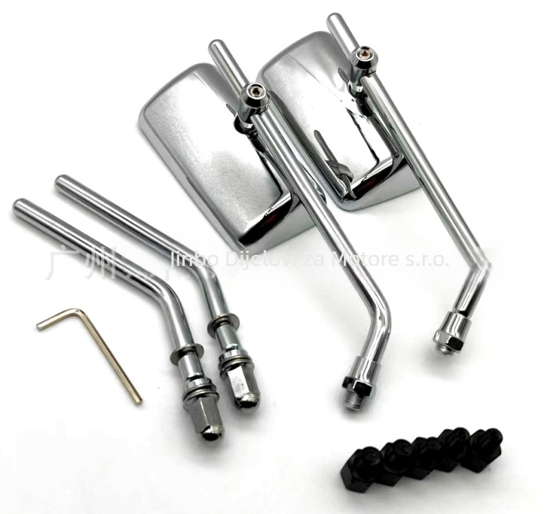 Jinbo retro pravokutni ogledalo za motocikl, aluminijsko tijelo s ABS kućištem, kvadratno ogledalo, montaža s pozitivnim i negativnim zubima, kompatibilno s općim motociklima i električnim motociklima