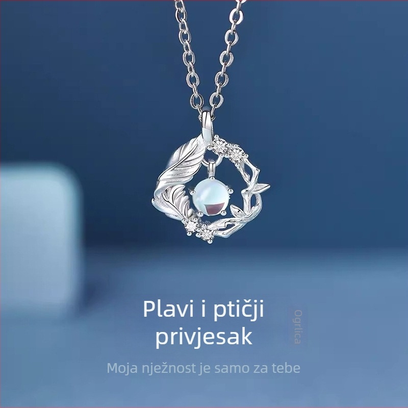 Srebrni lančić s motivom eukaliptusa i ptice za žene, dizajn 2025