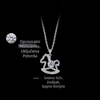 Ogrlica Zodijak Kon od 925 srebra, pozlata, Moissanit, višeslojna, O-lanac, za žene