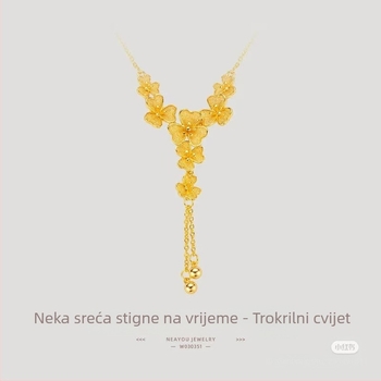 Ženska bakrena ogrlica s geometrijskim dizajnom, elektroplatirano završetak, bočni lanac