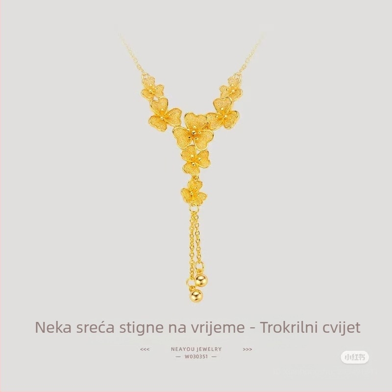 Ženska bakrena ogrlica s geometrijskim dizajnom, elektroplatirano završetak, bočni lanac