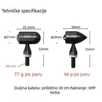 SX-111 Retro mini metalni pokazivač smjera za motocikl, 12V univerzalno