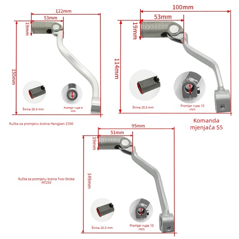 Poluga mjenjača za terenski motocikl Hengjian Z300 S5 MT250, dvotaktni 250cc, šifra 001