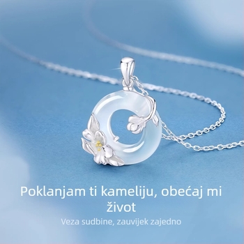 Ogrlica od S925 srebra s cvijetom kamelije, oblik cvijeta, lanac Flash O, lagan luksuzni stil za žene