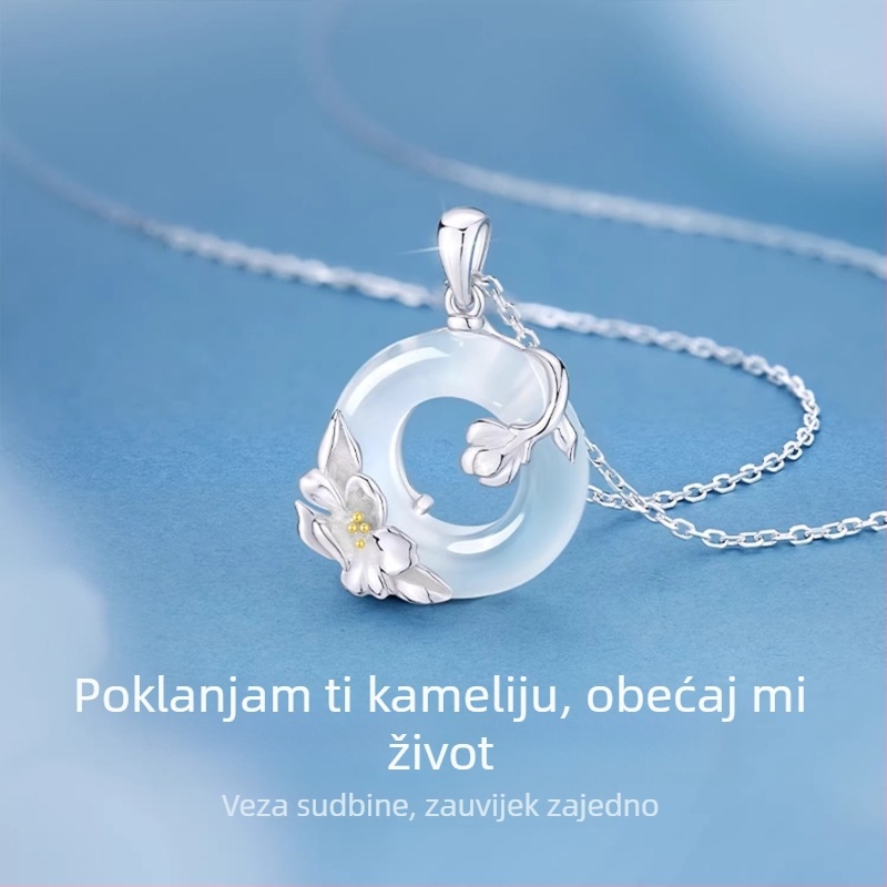 Ogrlica od S925 srebra s cvijetom kamelije, oblik cvijeta, lanac Flash O, lagan luksuzni stil za žene