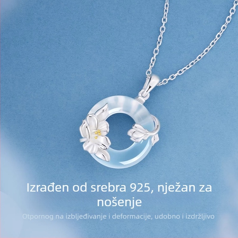 Ogrlica od S925 srebra s cvijetom kamelije, oblik cvijeta, lanac Flash O, lagan luksuzni stil za žene