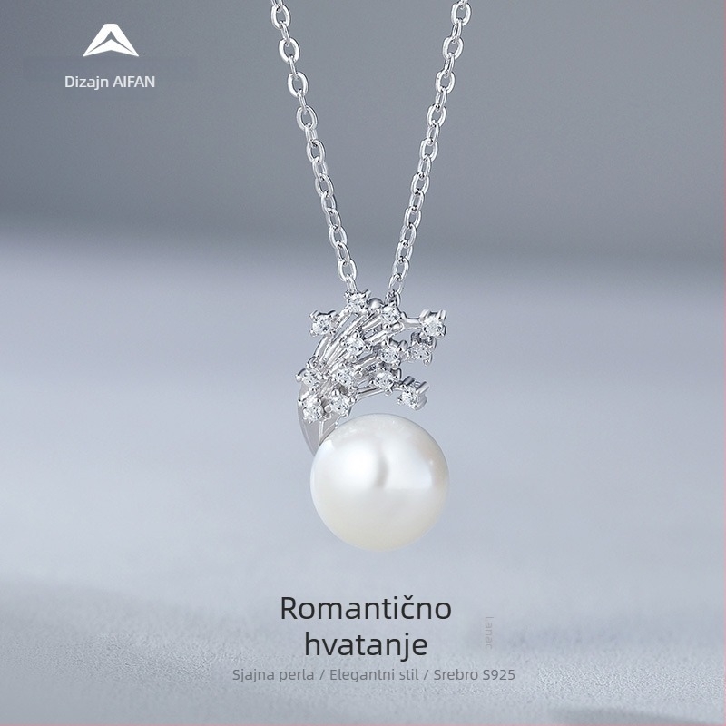 Ogrlica sa slatkovodnim perlama, privjesak od srebra 925, lančić s oblikom O, proljeće 2024