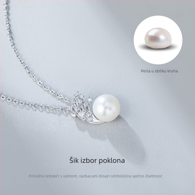 Ogrlica sa slatkovodnim perlama, privjesak od srebra 925, lančić s oblikom O, proljeće 2024