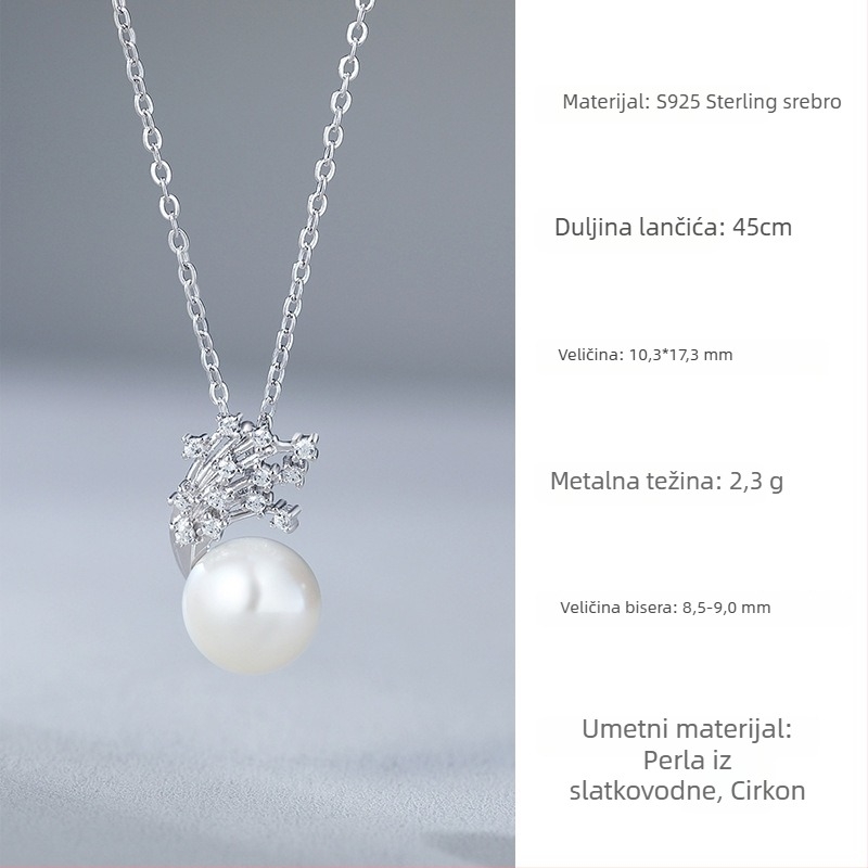 Ogrlica sa slatkovodnim perlama, privjesak od srebra 925, lančić s oblikom O, proljeće 2024