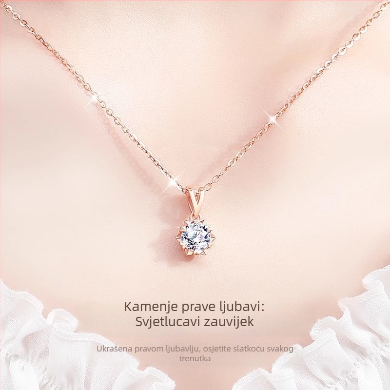 Moissanite 1ct, ogrlica od srebra 925, lančić s križem, minimalistički geometrijski dizajn, težina približno 2,2 g