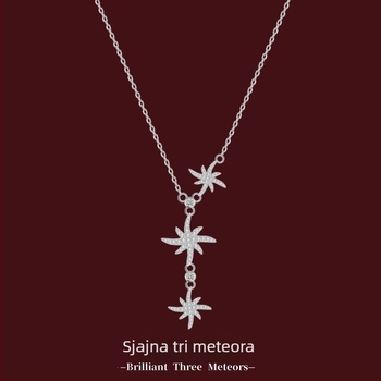 S999 čisto srebrna ogrlica s ključnom lancem, geometrijskim privjeskom s cirkonijem i dijamantnim inlayem