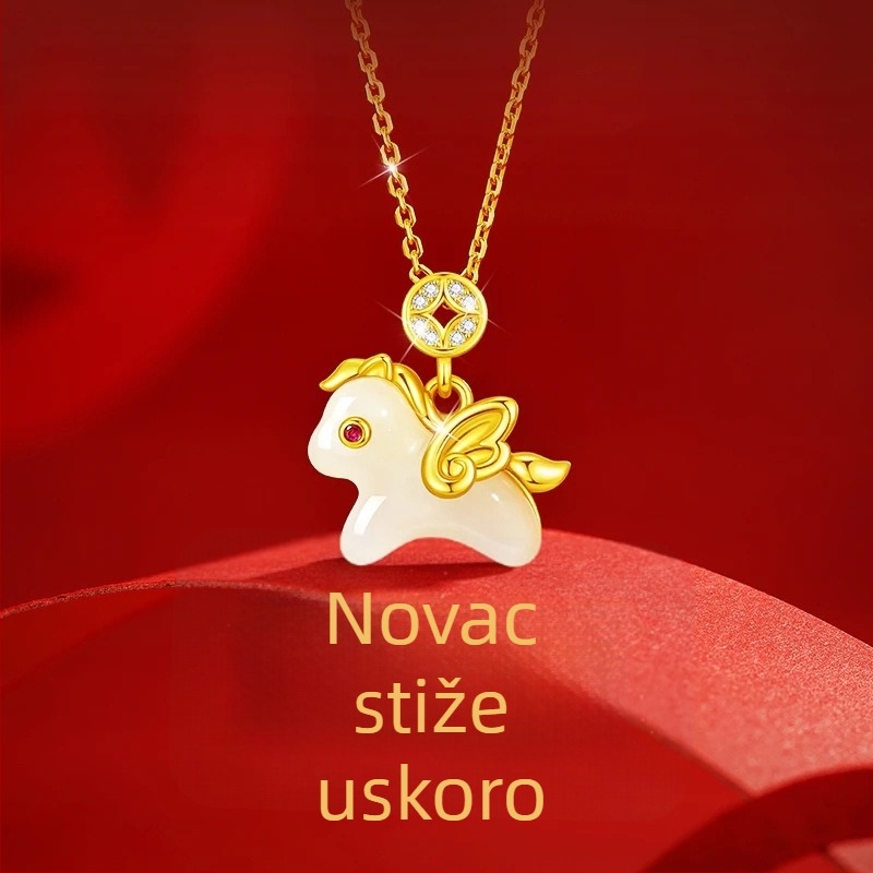 Ogrlica od srebra 925 s Hetian jadeom u obliku Pegaza, križni lanac, za žene