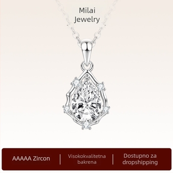 Geometrijska zirkon ogrlica s bakrenom podlogom, elektroplatinirani O-lanac, privjesak od srebra 925, težina 3,78 g