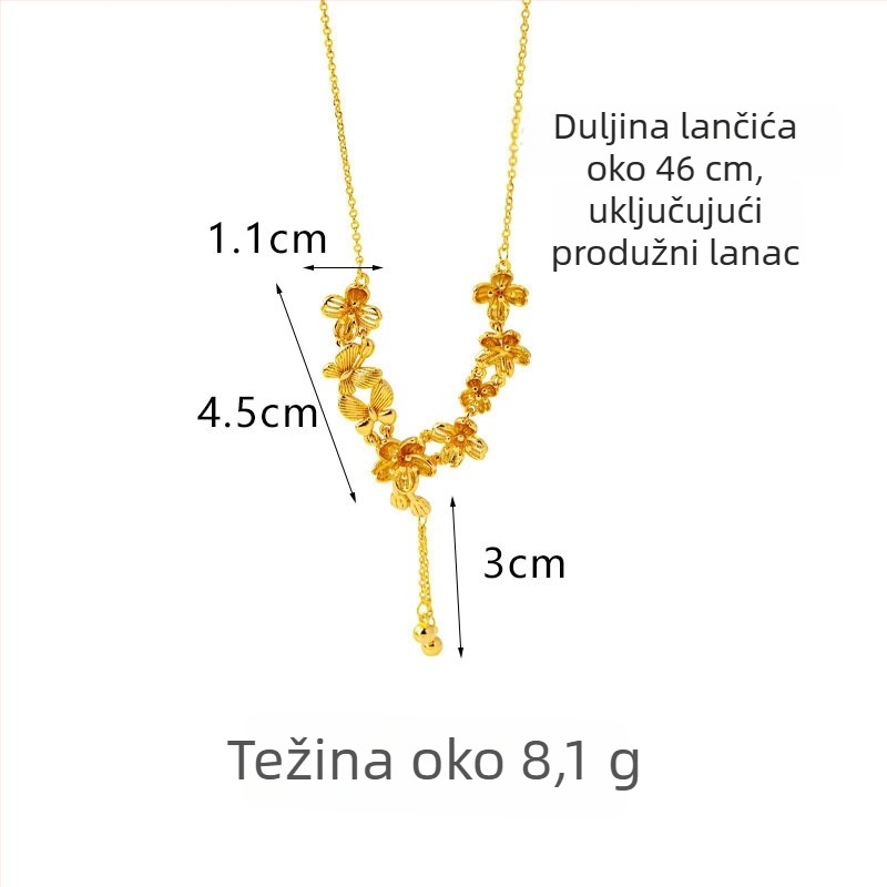 Ogrlica s dutim cvijetom i resom leptira, od bakra, pozlaćeni privjesak