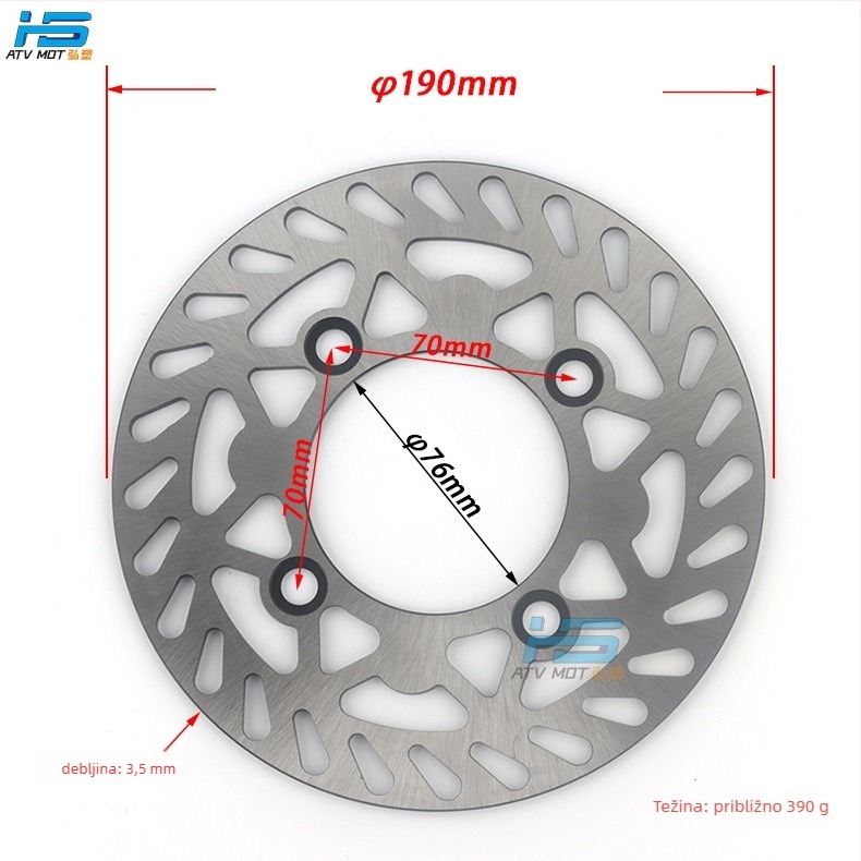HS disk kočnice za motocikl za motocross i ATV, čelični, C-tip, promjer 180–220 mm, unutarnji otvor 76 mm