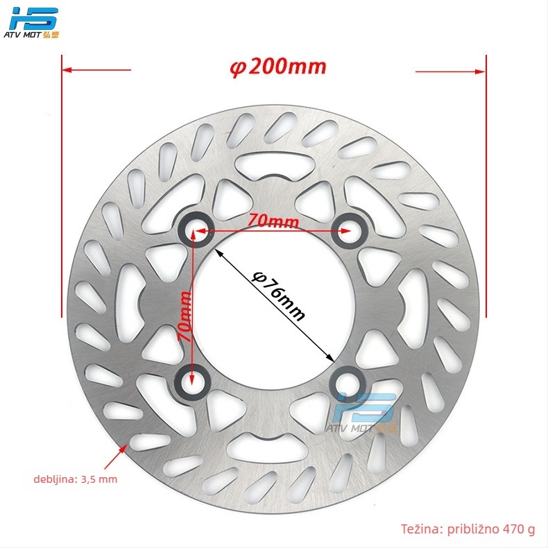 HS disk kočnice za motocikl za motocross i ATV, čelični, C-tip, promjer 180–220 mm, unutarnji otvor 76 mm
