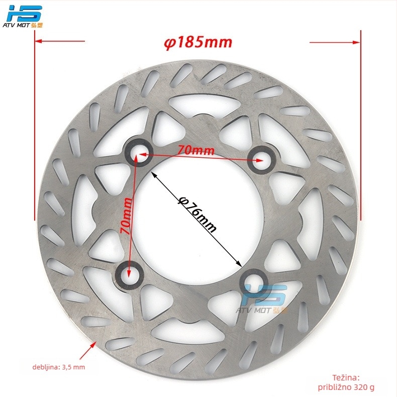 HS disk kočnice za motocikl za motocross i ATV, čelični, C-tip, promjer 180–220 mm, unutarnji otvor 76 mm