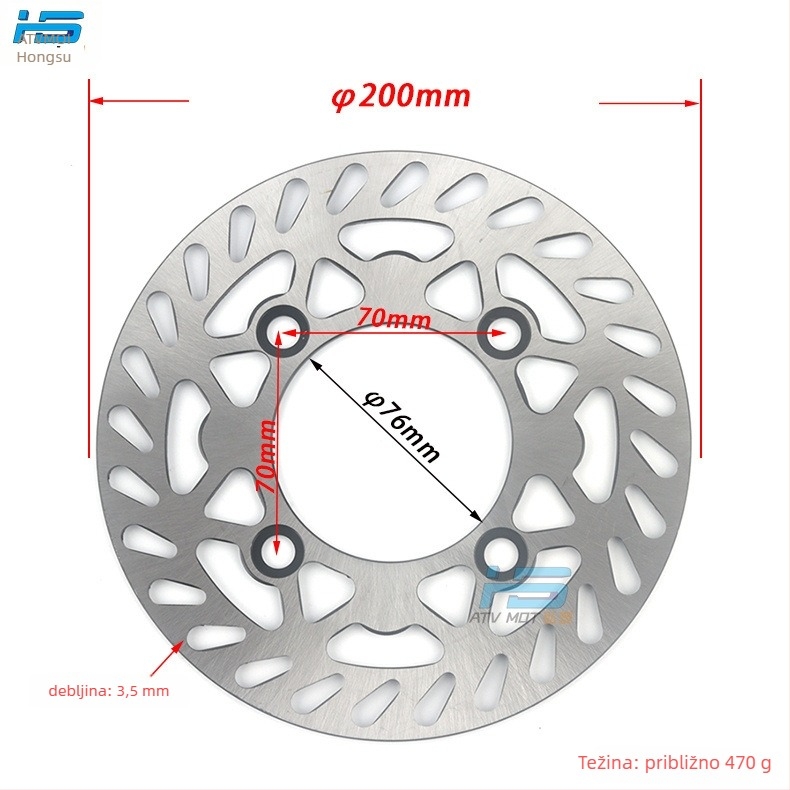 HS disk kočnice za motocikl za motocross i ATV, čelični, C-tip, promjer 180–220 mm, unutarnji otvor 76 mm